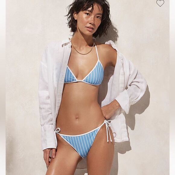 J. Crew String hipster bikini bottom in stripe blue white size Large - Picture 3 of 8